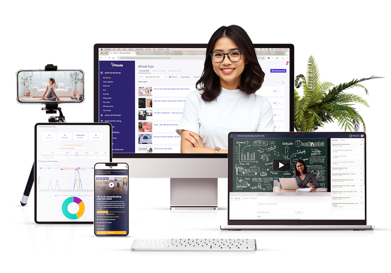 Hệ thống đào tạo Hoola trên đa thiết bị — web, tablet, điện thoại, laptop